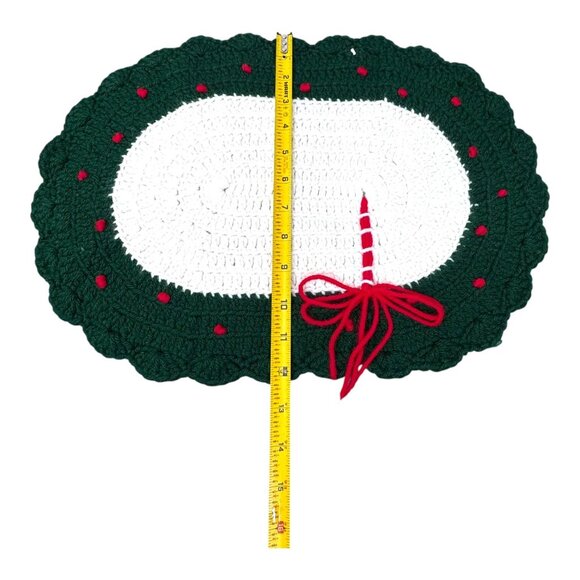 Set Of 7 Handmade Crochet Oval Placemats Christmas Holiday Grannycore Red Bow - Picture 5 of 6